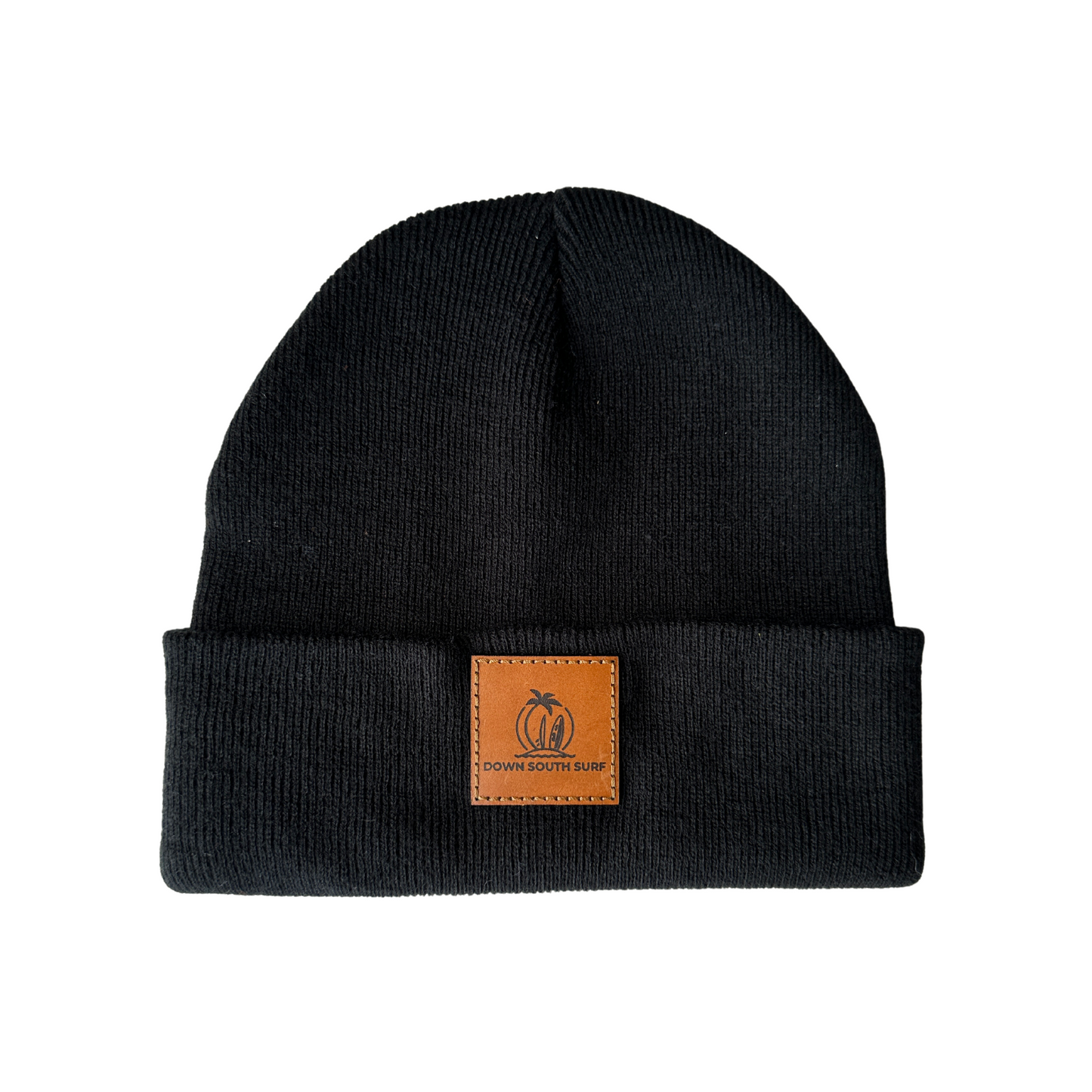 BLACK LINED OR UNLINED LEATHER PATCH BEANIE