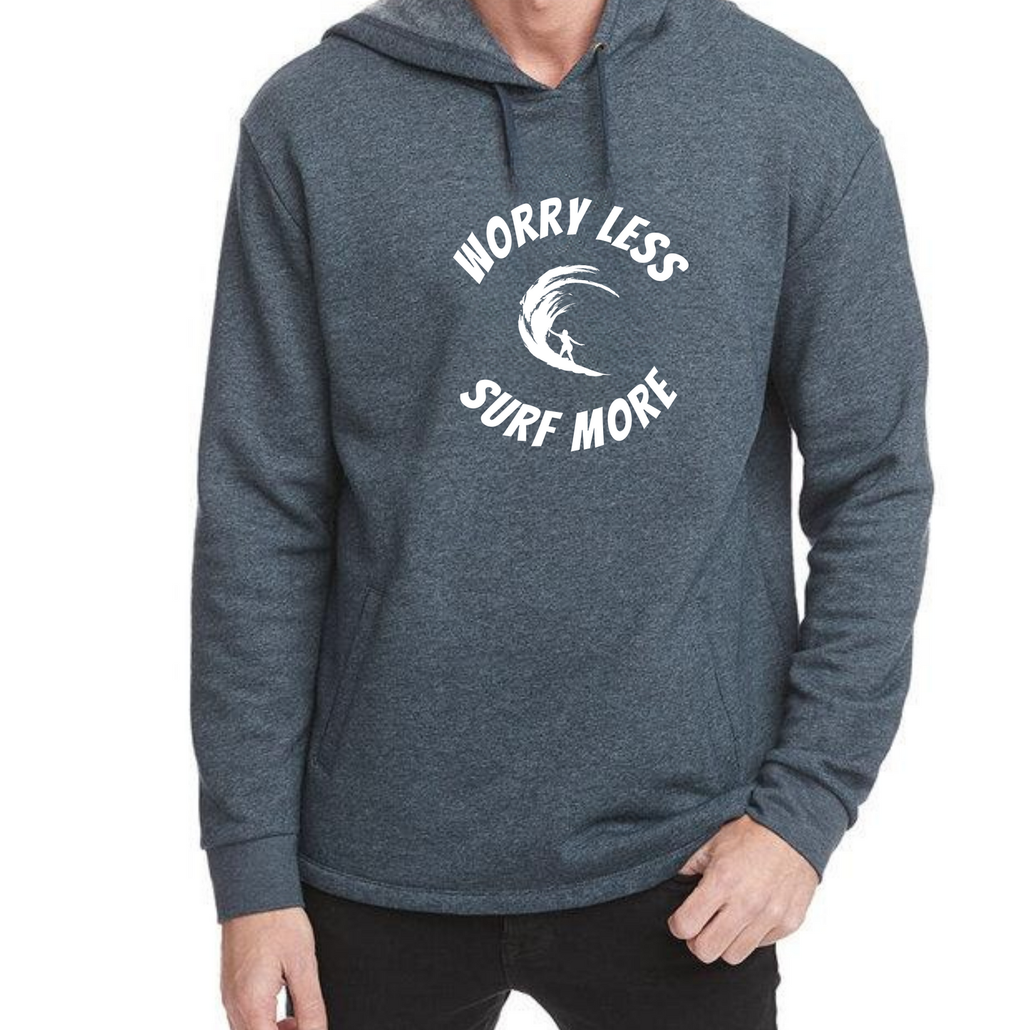 WORRY LESS, SURF MORE PREMIUM PULLOVER UNISEX HOODIE