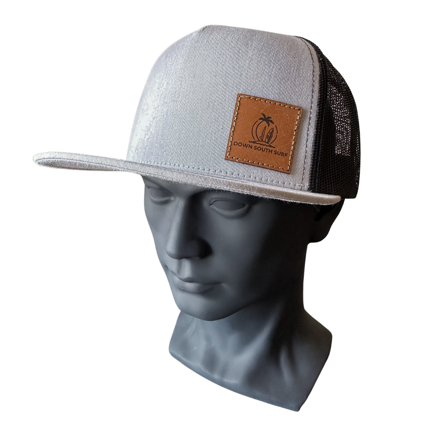 SILVER & BLACK LEATHER PATCH TRUCKER CAP