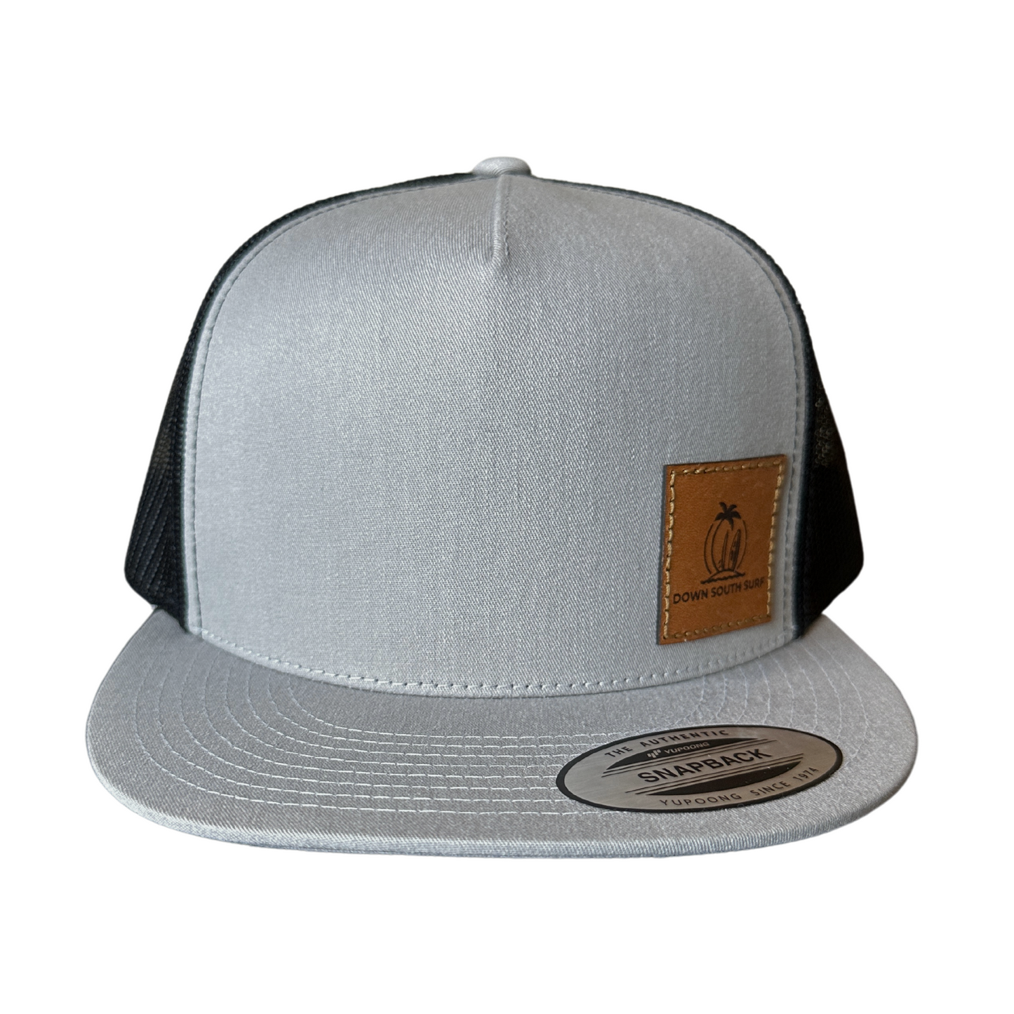 SILVER & BLACK LEATHER PATCH TRUCKER CAP