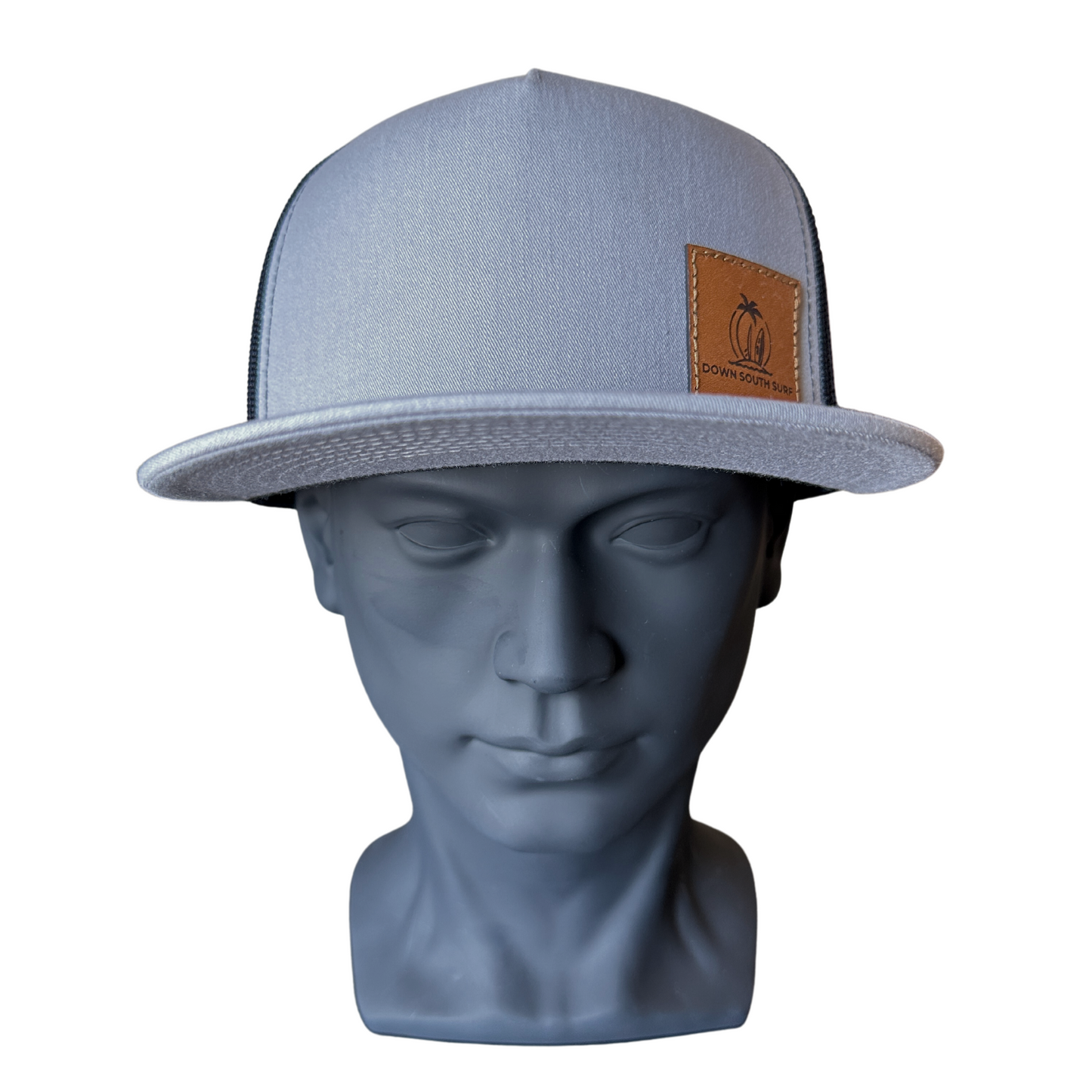 SILVER & BLACK LEATHER PATCH TRUCKER CAP