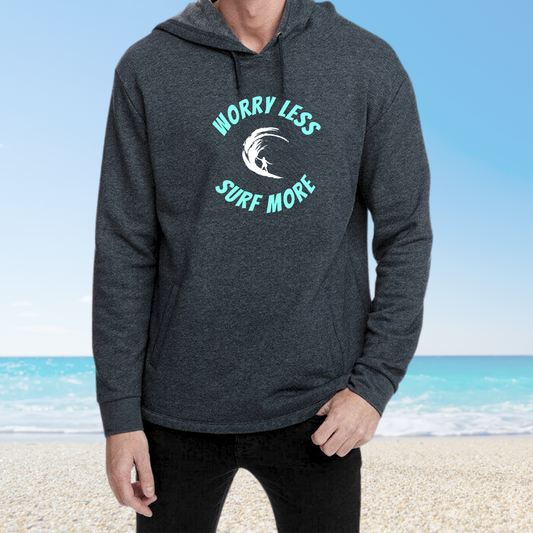 WORRY LESS, SURF MORE PREMIUM PULLOVER UNISEX HOODIE