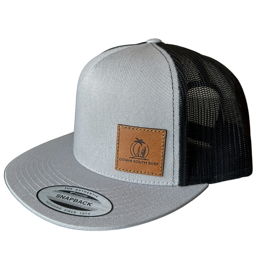SILVER & BLACK LEATHER PATCH TRUCKER CAP